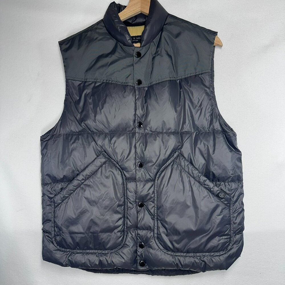 Rag & Bone Men's Puffer Vest Quilted Duck Down Size Small Phantom Stud Closure